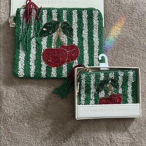 Viral TikTok beaded Striped Green / Red Cherry Clutch / wallet Sincerely Jules